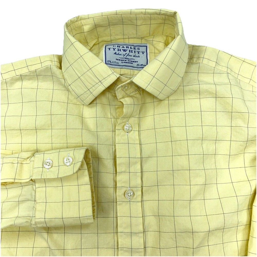 Charles Tyrwhitt Shirt Men 15.5 35 Yellow Check Button Up Dress Casual Grid
